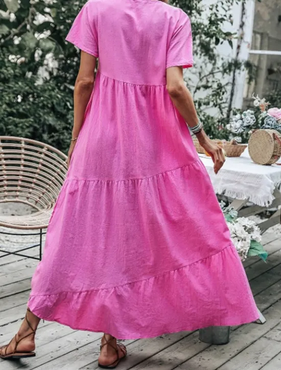 Clearance Women's Blue Sky Blue Green Summer Spring Maxi Dress Cotton Linen Dresses Casual Dress Basic Modern Daily Weekend Loose Fit Plain V Neck Women Dresses