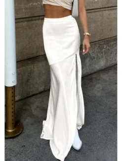 Outlet Women's Bodycon Trumpet / Mermaid Fashion Maxi High Waist Skirts Plain Split Ends Micro-elastic Party Birthday Party Summer Polyester Women Skirts