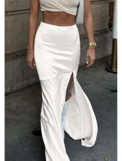 Outlet Women's Bodycon Trumpet / Mermaid Fashion Maxi High Waist Skirts Plain Split Ends Micro-elastic Party Birthday Party Summer Polyester Women Skirts