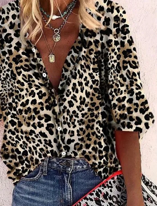 Outlet Women's Bohemia Vintage V Neck 3/4 Length Sleeve Floral Graphic Leopard Daily Regular Tops Daily Holiday Beach Wear Print Spring Fall Spring, Fall, Winter, Summer Women Blouses & Shirts