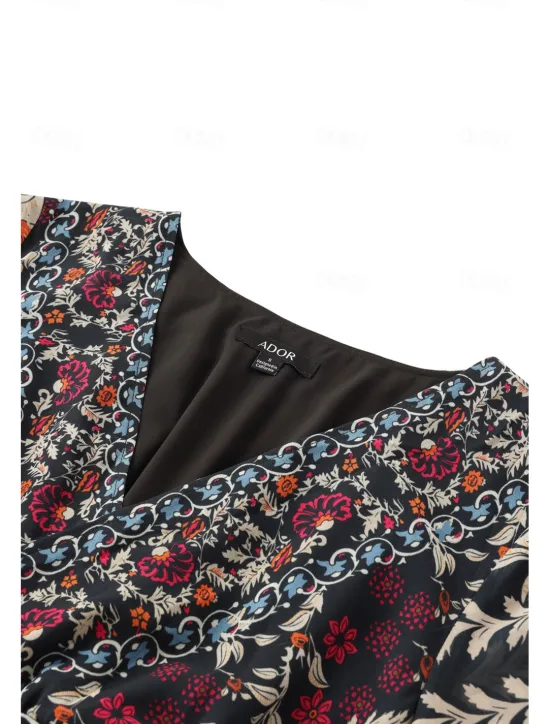 Online Women's Bohemian Maxi Dress V-Neck Long Sleeve Floral Belted Front Slit Navy Blue Pink Light Background Spring Summer Beach Party Casual Feminine Full Sizes Women Chiffon Dresses