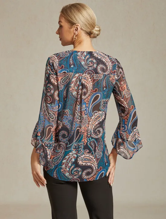 Outlet Women's Boho Shirt Blouse Paisley Vintage Stylish Casual Long Sleeve V Neck Regular Tops Wedding Guest Work Daily Ruffle Summer Spring Fall Women Boho Tops