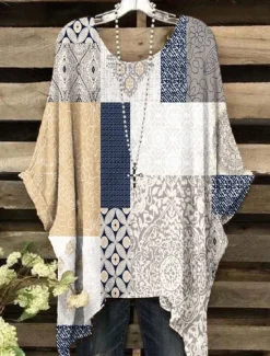 Clearance Women's Boho Shirt Floral Graphic Geometric Elegant Bohemia Active Short Sleeve Batwing Sleeve Crew Neck Regular Tops Daily Holiday Beach Wear Print White Yellow Red Blue Purple Summer Spring Women Blouses & Shirts