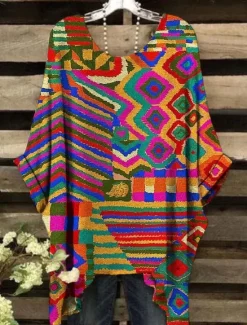 Clearance Women's Boho Shirt Floral Graphic Geometric Elegant Bohemia Active Short Sleeve Batwing Sleeve Crew Neck Regular Tops Daily Holiday Beach Wear Print White Yellow Red Blue Purple Summer Spring Women Blouses & Shirts