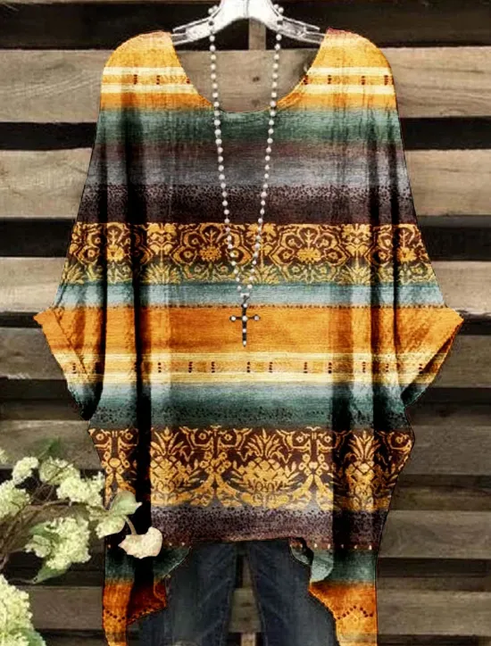 Clearance Women's Boho Shirt Floral Graphic Geometric Elegant Bohemia Active Short Sleeve Batwing Sleeve Crew Neck Regular Tops Daily Holiday Beach Wear Print White Yellow Red Blue Purple Summer Spring Women Blouses & Shirts