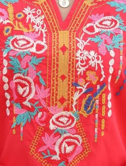 Clearance Women's Boho Shirt Floral Casual Long Sleeve Bishop Sleeve V Neck Regular Tops Vacation Work Daily Embroide Autumn / Fall Spring & Summer Women Boho Tops
