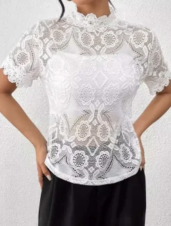 Outlet Women's Boho Shirt Lace Splicing Top Hawaiian Short Sleeve Asymmetrical Regular Tops Lace Summer Spring Women Lace Tops