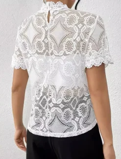 Outlet Women's Boho Shirt Lace Splicing Top Hawaiian Short Sleeve Asymmetrical Regular Tops Lace Summer Spring Women Lace Tops