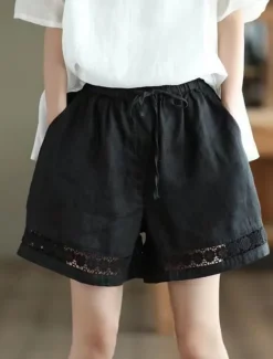 New Women's Boho Shorts Solid Color Chinos Shorts Vacation Vintage Fashion Short High Waist Plain Pocket Drawstring Comfort Outdoor Micro-elastic Vacation Street Daily Black White Orange Green Women Shorts|Pants