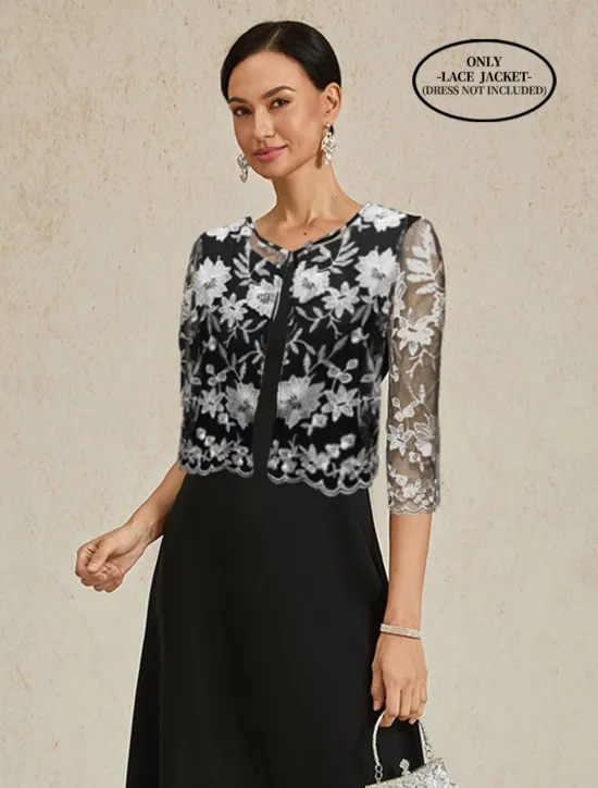 Best Women's Bolero Lace Embroidered Elegant Floral Formal Regular Crewneck Loose Fit 3/4 Length Sleeve Outerwear White Summer Spring Fall Winter Women Blazers & Suits