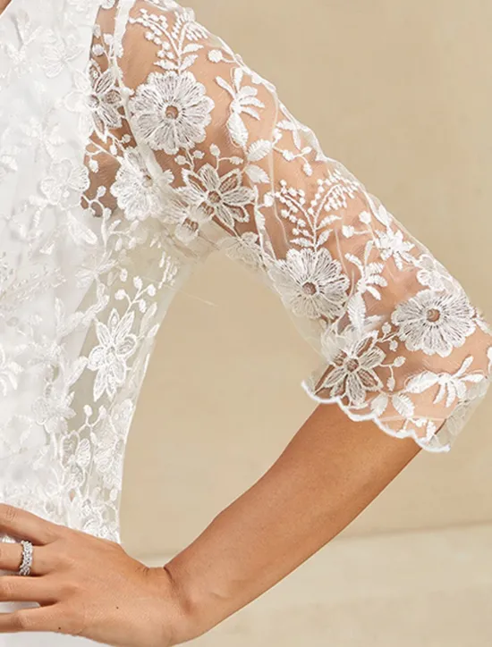 Outlet Women's Bolero Lace Embroidered Elegant Floral Formal Regular Crewneck Loose Fit 3/4 Length Sleeve Outerwear Summer Spring Fall Winter Women Blazers & Suits