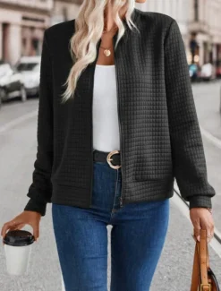 Outlet Women's Bomber Jacket Casual Jacket Comfortable Breathable Zipper Casual Plain Vacation Street Casual Daily Wear Zipper Short Stand Collar Regular Fit Long Sleeve Outerwear Black Orange Army Green Women Jackets