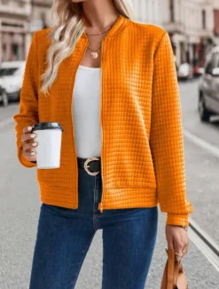 Outlet Women's Bomber Jacket Casual Jacket Comfortable Breathable Zipper Casual Plain Vacation Street Casual Daily Wear Zipper Short Stand Collar Regular Fit Long Sleeve Outerwear Black Orange Army Green Women Jackets
