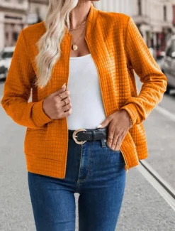 Outlet Women's Bomber Jacket Casual Jacket Comfortable Breathable Zipper Casual Plain Vacation Street Casual Daily Wear Zipper Short Stand Collar Regular Fit Long Sleeve Outerwear Black Orange Army Green Women Jackets