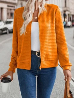 Outlet Women's Bomber Jacket Casual Jacket Comfortable Breathable Zipper Casual Plain Vacation Street Casual Daily Wear Zipper Short Stand Collar Regular Fit Long Sleeve Outerwear Black Orange Army Green Women Jackets