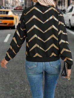 Hot Women's Bomber Jacket Comfortable Breathable Zipper Print Casual Geometric Vacation Street Casual Daily Wear Zipper Short Stand Collar Regular Fit Long Sleeve Outerwear Summer Spring Women Jackets