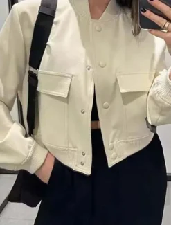 Discount Women's Bomber Jacket Outdoor Street Daily Wear Fall Winter Short Coat Regular Fit Thermal Warm Breathable Stylish Casual Jacket Long Sleeve Solid Color with Pockets Black Pink Khaki Women Jackets