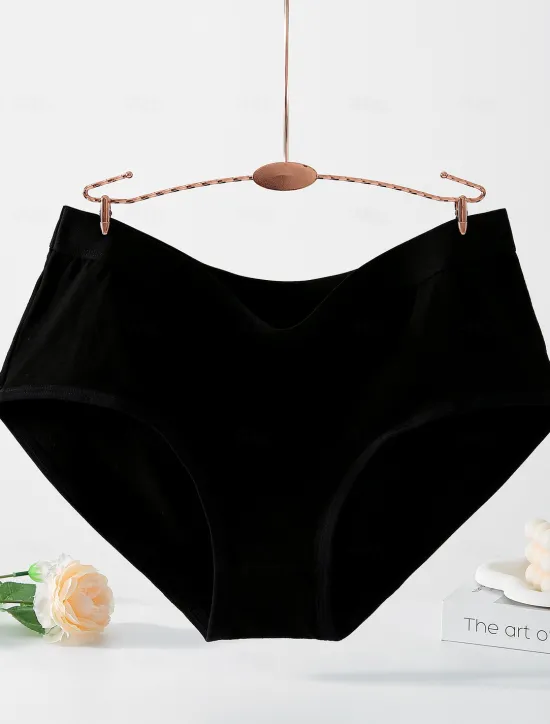 Sale Women's Boyshorts 1 PC Underwear Simple Classic Pure Color Cotton Mid Waist Plus Size Gender Neutral Light Blue Black Pink M L XL Home Outfits Women Lingerie