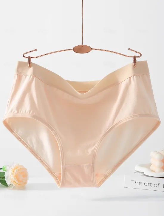 Sale Women's Boyshorts 1 PC Underwear Simple Classic Pure Color Cotton Mid Waist Plus Size Gender Neutral Light Blue Black Pink M L XL Home Outfits Women Lingerie