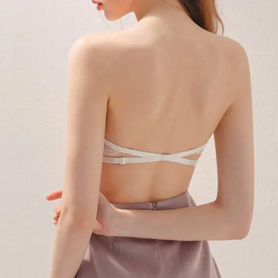 New Women's Bras & Bralettes Tube Bra Strapless Demi Cup Solid Color V Neck Stretchy Breathable Invisible Casual Daily Nylon White / 1 PC Home Outfits Women Lingerie
