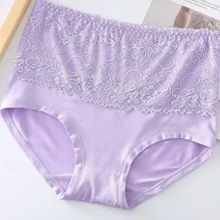Clearance Women's Brief Underwear 1 PC Underwear Fashion Simple Sexy Lace Hole Flower High Waist Sexy Black Purple Pink M L XL Home Outfits Women Lingerie