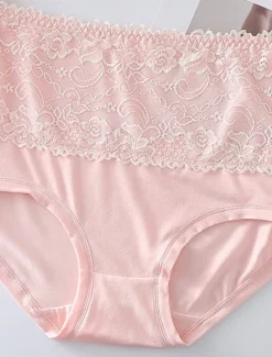 Online Women's Brief Underwear 1 PC Underwear Fashion Simple Sexy Lace Hole Flower High Waist Sexy Black Purple Pink M L XL Home Outfits Women Lingerie