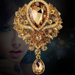 Online Women's Brooches Pear Cut Solitaire Party Ladies Luxury Work Fashion Crystal Cubic Zirconia Rhinestone Brooch Jewelry Purple Blue Gold For Party Wedding Special Occasion Anniversary Birthday Gift Women Trendy Jewelry