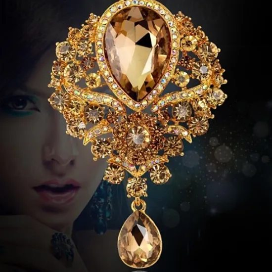 Online Women's Brooches Pear Cut Solitaire Party Ladies Luxury Work Fashion Crystal Cubic Zirconia Rhinestone Brooch Jewelry Purple Blue Gold For Party Wedding Special Occasion Anniversary Birthday Gift Women Trendy Jewelry