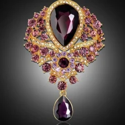 Online Women's Brooches Pear Cut Solitaire Party Ladies Luxury Work Fashion Crystal Cubic Zirconia Rhinestone Brooch Jewelry Purple Blue Gold For Party Wedding Special Occasion Anniversary Birthday Gift Women Trendy Jewelry
