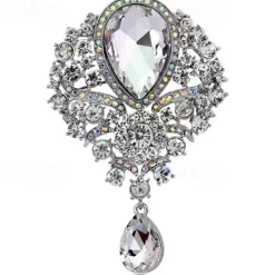Online Women's Brooches Pear Cut Solitaire Party Ladies Luxury Work Fashion Crystal Cubic Zirconia Rhinestone Brooch Jewelry Purple Blue Gold For Party Wedding Special Occasion Anniversary Birthday Gift Women Trendy Jewelry