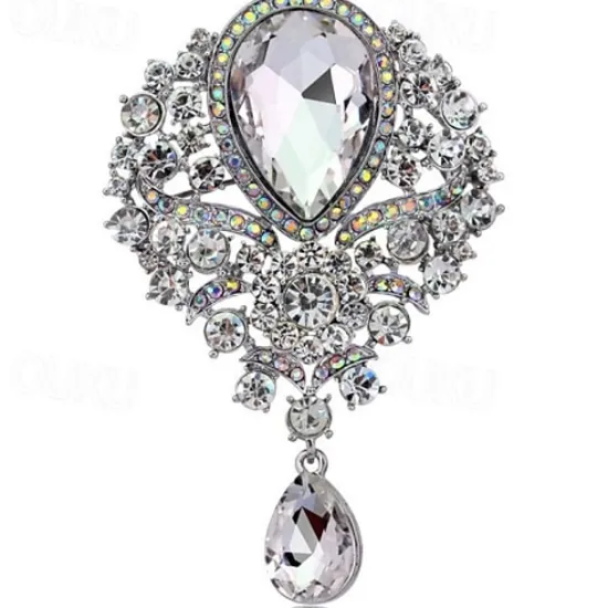 Online Women's Brooches Pear Cut Solitaire Party Ladies Luxury Work Fashion Crystal Cubic Zirconia Rhinestone Brooch Jewelry Purple Blue Gold For Party Wedding Special Occasion Anniversary Birthday Gift Women Trendy Jewelry