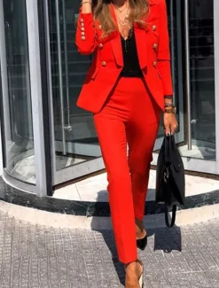 Clearance Women's Business Formal Blazer Suits Long Sleeve Shirt Collar Solid Color Office Business Casual Black Yellow Red Summer Regular Fit Women Blazers & Suits
