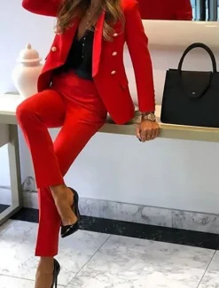Clearance Women's Business Formal Blazer Suits Long Sleeve Shirt Collar Solid Color Office Business Casual Black Yellow Red Summer Regular Fit Women Blazers & Suits