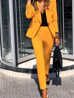 Clearance Women's Business Formal Blazer Suits Long Sleeve Shirt Collar Solid Color Office Business Casual Black Yellow Red Summer Regular Fit Women Blazers & Suits