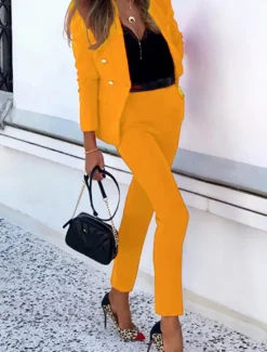 Clearance Women's Business Formal Blazer Suits Long Sleeve Shirt Collar Solid Color Office Business Casual Black Yellow Red Summer Regular Fit Women Blazers & Suits
