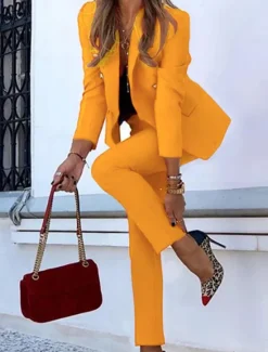 Clearance Women's Business Formal Blazer Suits Long Sleeve Shirt Collar Solid Color Office Business Casual Black Yellow Red Summer Regular Fit Women Blazers & Suits