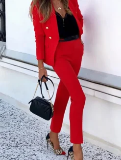 Clearance Women's Business Formal Blazer Suits Long Sleeve Shirt Collar Solid Color Office Business Casual Black Yellow Red Summer Regular Fit Women Blazers & Suits