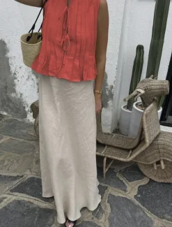 Sale Women's Button Up Cotton Linen Shirt Solid Color Basic Casual Sleeveless Crew Neck Regular Tops Daily Ruffle Black White Red Summer Spring Women Shirts