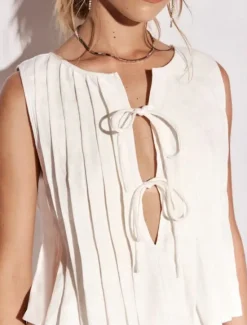 Sale Women's Button Up Cotton Linen Shirt Solid Color Basic Casual Sleeveless Crew Neck Regular Tops Daily Ruffle Black White Red Summer Spring Women Shirts