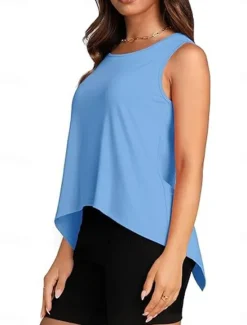 Outlet Women's Camisole Tank Top Solid Color Daily Casual Sleeveless Crew Neck Regular Tops Daily Print Khaki Light Blue Summer Women Shirts