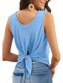 Outlet Women's Camisole Tank Top Solid Color Daily Casual Sleeveless Crew Neck Regular Tops Daily Print Khaki Light Blue Summer Women Shirts