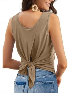 Outlet Women's Camisole Tank Top Solid Color Daily Casual Sleeveless Crew Neck Regular Tops Daily Print Khaki Light Blue Summer Women Shirts