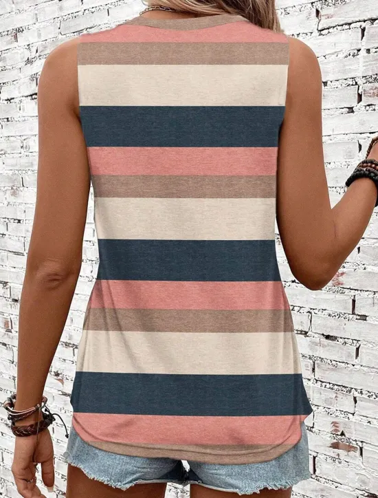 Outlet Women's Camisole Tank Top Striped Stylish Casual Sleeveless Crew Neck Regular Tops Daily Print Summer Women Tank Tops & Camis