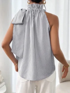 Online Women's Camisole Tank Top Striped Daily Casual Sleeveless Halter Neck Regular Tops Daily Print Black Sky Blue Purple Green Summer Women Tank Tops & Camis