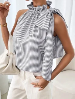 Online Women's Camisole Tank Top Striped Daily Casual Sleeveless Halter Neck Regular Tops Daily Print Black Sky Blue Purple Green Summer Women Tank Tops & Camis