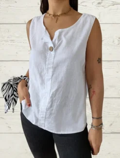 Outlet Women's Camisole Tank Top Solid Color Plain Basic Sleeveless V Neck Regular Tops Holiday Buttons White Army Green Red Beige Summer Spring Women Shirts|Tank Tops & Camis
