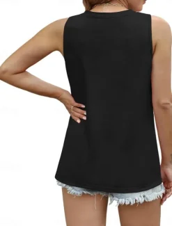 Online Women's Camisole Tank Top Solid Color Daily Casual Sleeveless Crew Neck Regular Tops Daily Black Pink Green Gray Summer Women Tank Tops & Camis
