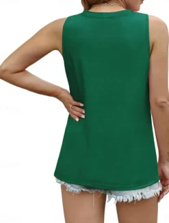 Online Women's Camisole Tank Top Solid Color Daily Casual Sleeveless Crew Neck Regular Tops Daily Black Pink Green Gray Summer Women Tank Tops & Camis