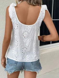 Outlet Women's Camisole Tank Top Daily Casual Sleeveless Strap Regular Tops Daily Holiday Embroidered Knotted Eyelet White Rose Pink Summer Women Shirts