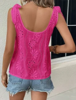 Outlet Women's Camisole Tank Top Daily Casual Sleeveless Strap Regular Tops Daily Holiday Embroidered Knotted Eyelet White Rose Pink Summer Women Shirts